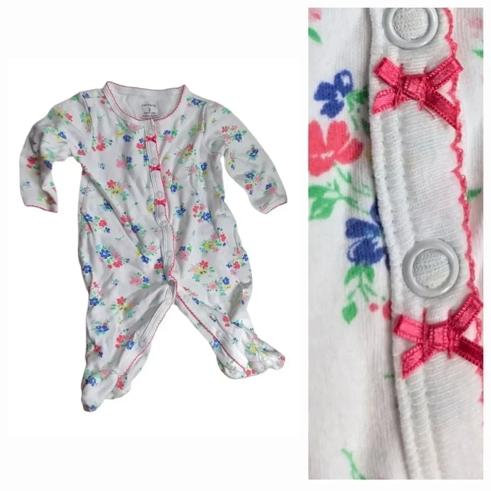 Carter's Floral Baby 3M One Piece Cotton Footie PJ Pajamas Sleepwear Infant Girl